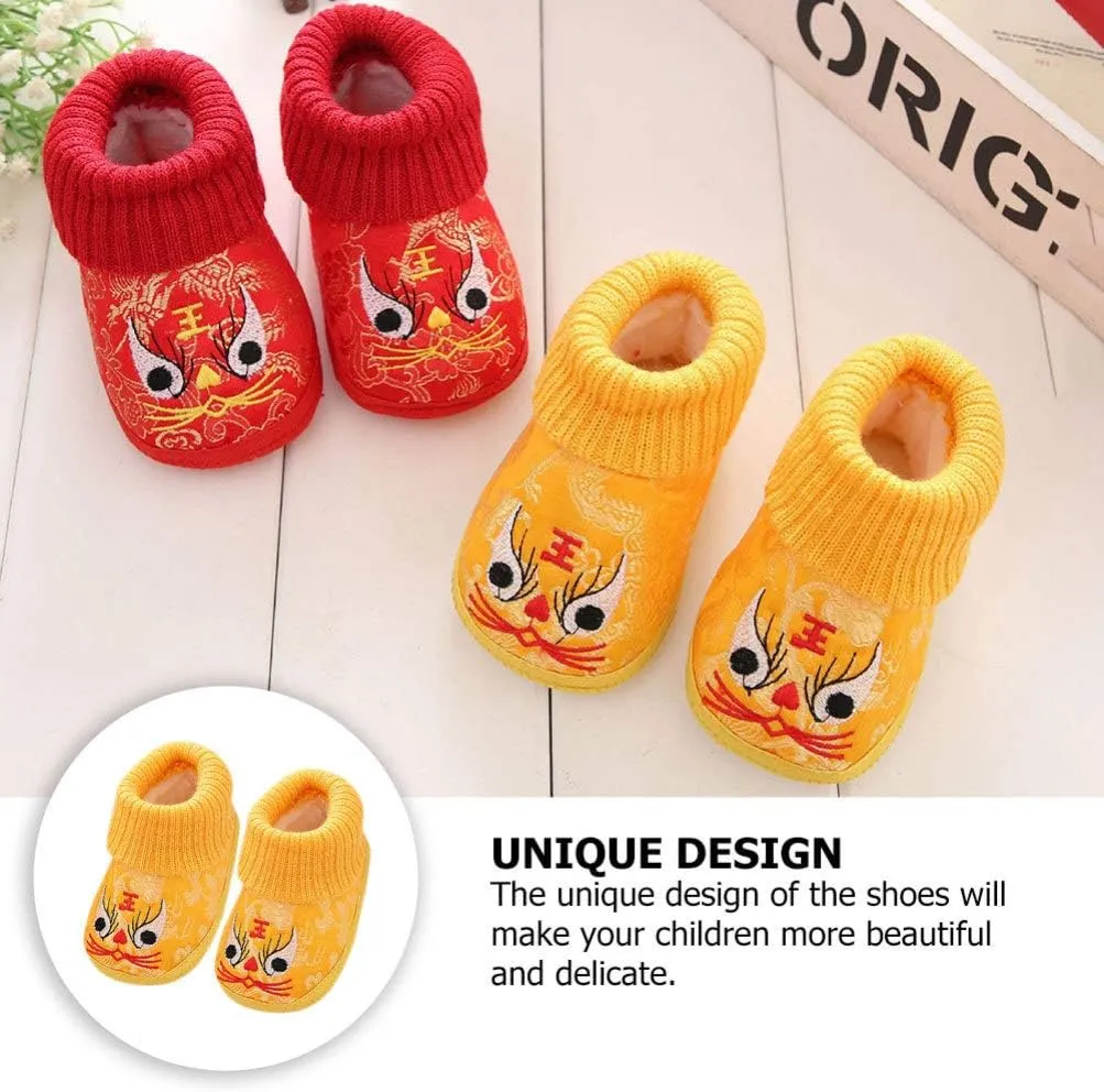 1 Pair Chinese Baby Shoes Plush Soft Sole Shoes Embroidered Tiger Pattern First Walkers Shoes Toddlers Shoes Babys Footwear Baby Toddler
