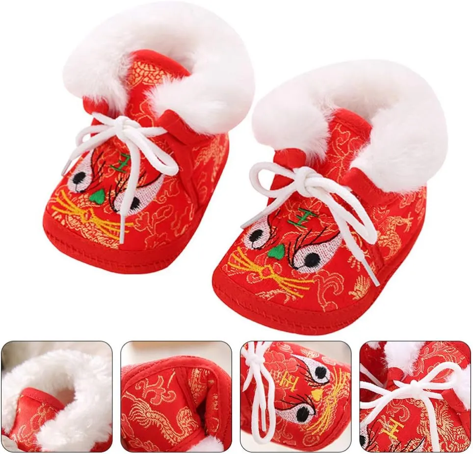 1 Pair Chinese Baby Shoes Plush Soft Sole Shoes Embroidered Tiger Pattern First Walkers Shoes Toddlers Shoes Babys Footwear Baby Toddler
