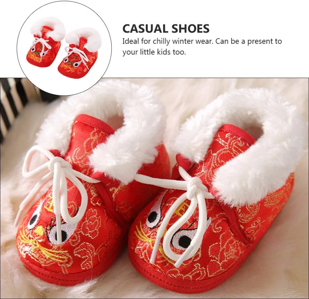 1 Pair Chinese Baby Shoes Plush Soft Sole Shoes Embroidered Tiger Pattern First Walkers Shoes Toddlers Shoes Babys Footwear Baby Toddler