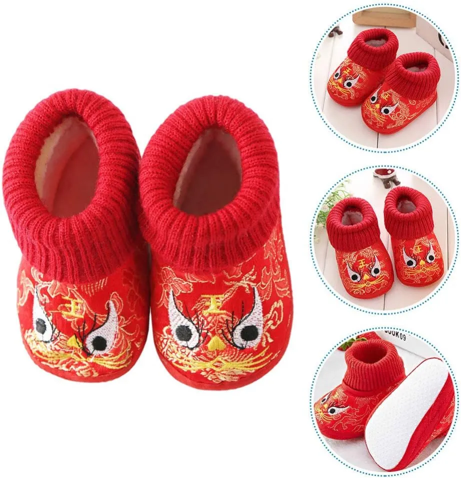 1 Pair Chinese Baby Shoes Plush Soft Sole Shoes Embroidered Tiger Pattern First Walkers Shoes Toddlers Shoes Babys Footwear Baby Toddler