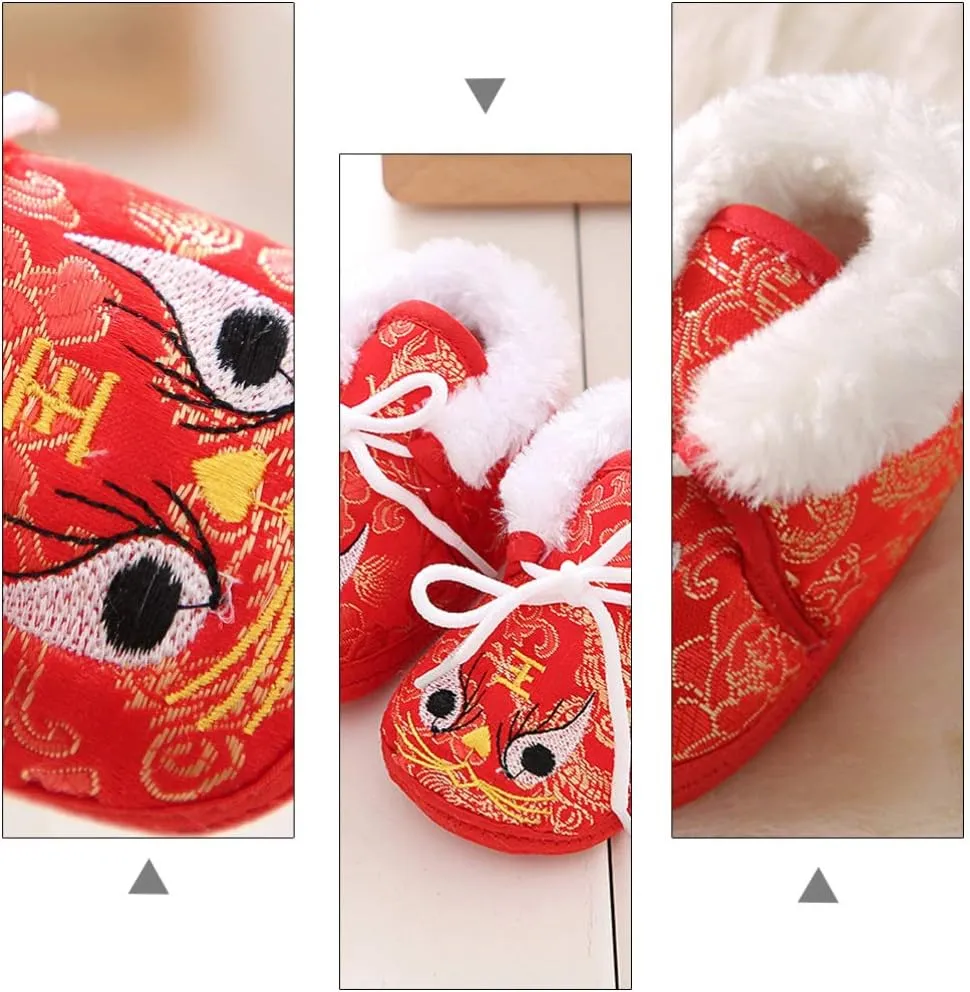 1 Pair Chinese Baby Shoes Plush Soft Sole Shoes Embroidered Tiger Pattern First Walkers Shoes Toddlers Shoes Babys Footwear Baby Toddler