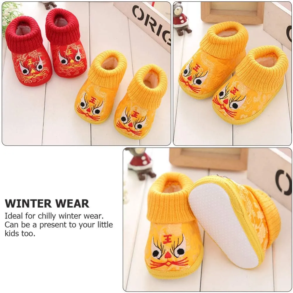 1 Pair Chinese Baby Shoes Plush Soft Sole Shoes Embroidered Tiger Pattern First Walkers Shoes Toddlers Shoes Babys Footwear Baby Toddler