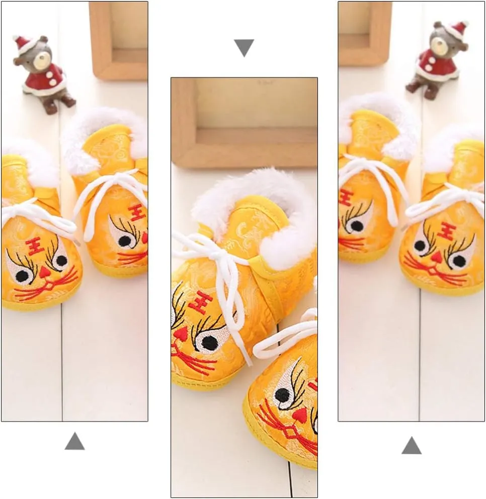 1 Pair Chinese Baby Shoes Plush Soft Sole Shoes Embroidered Tiger Pattern First Walkers Shoes Toddlers Shoes Babys Footwear Baby Toddler