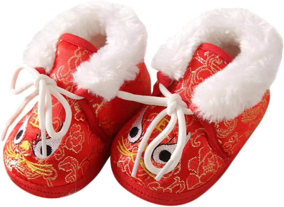 1 Pair Chinese Baby Shoes Plush Soft Sole Shoes Embroidered Tiger Pattern First Walkers Shoes Toddlers Shoes Babys Footwear Baby Toddler
