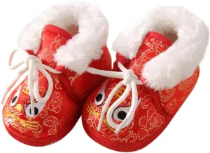 1 Pair Chinese Baby Shoes Plush Soft Sole Shoes Embroidered Tiger Pattern First Walkers Shoes Toddlers Shoes Babys Footwear Baby Toddler