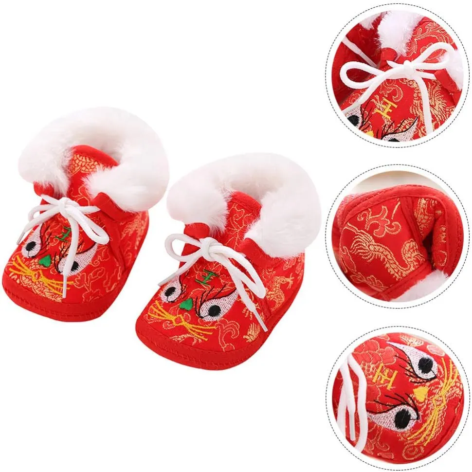 1 Pair Chinese Baby Shoes Plush Soft Sole Shoes Embroidered Tiger Pattern First Walkers Shoes Toddlers Shoes Babys Footwear Baby Toddler