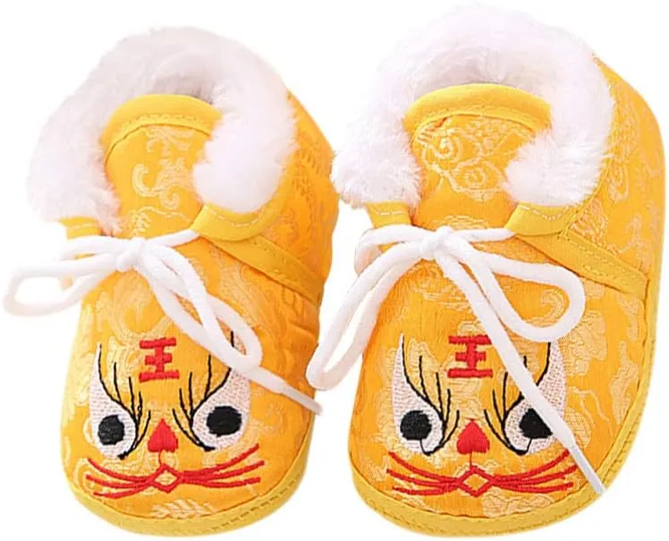 1 Pair Chinese Baby Shoes Plush Soft Sole Shoes Embroidered Tiger Pattern First Walkers Shoes Toddlers Shoes Babys Footwear Baby Toddler
