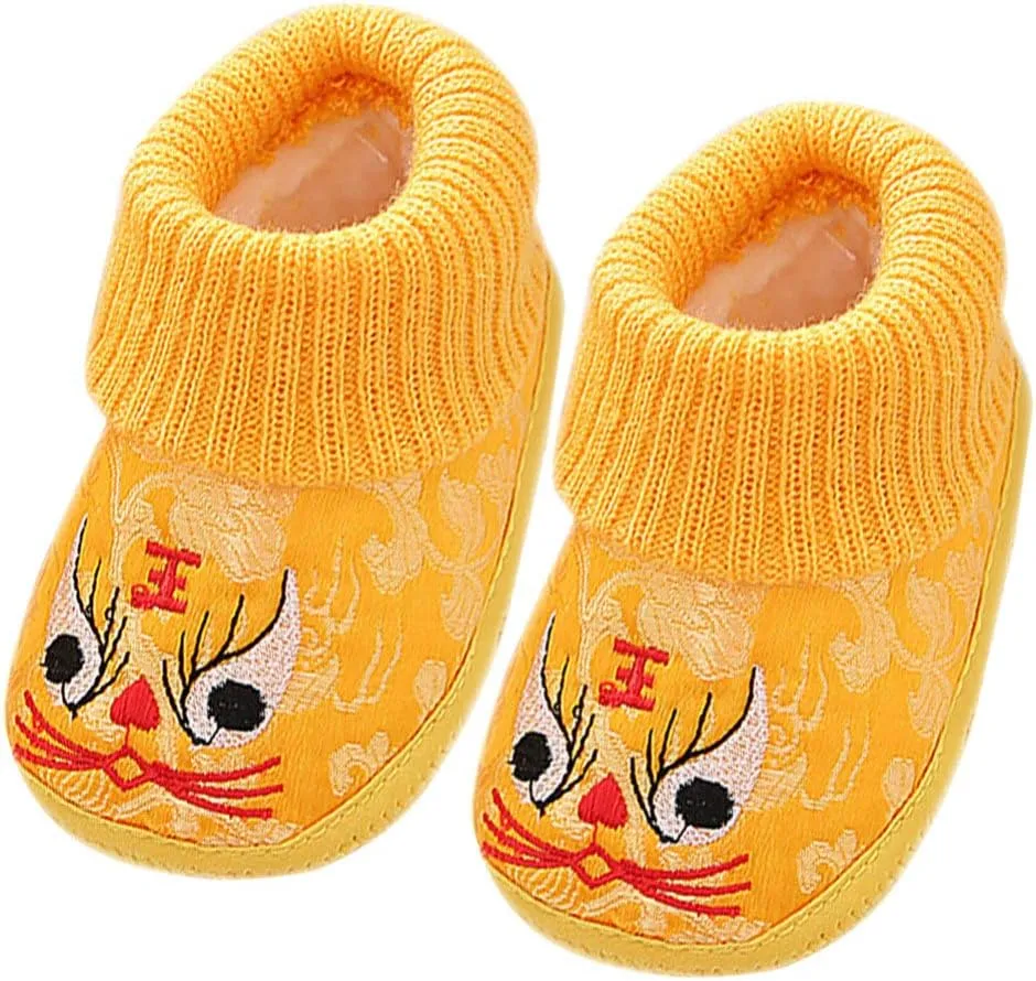 1 Pair Chinese Baby Shoes Plush Soft Sole Shoes Embroidered Tiger Pattern First Walkers Shoes Toddlers Shoes Babys Footwear Baby Toddler