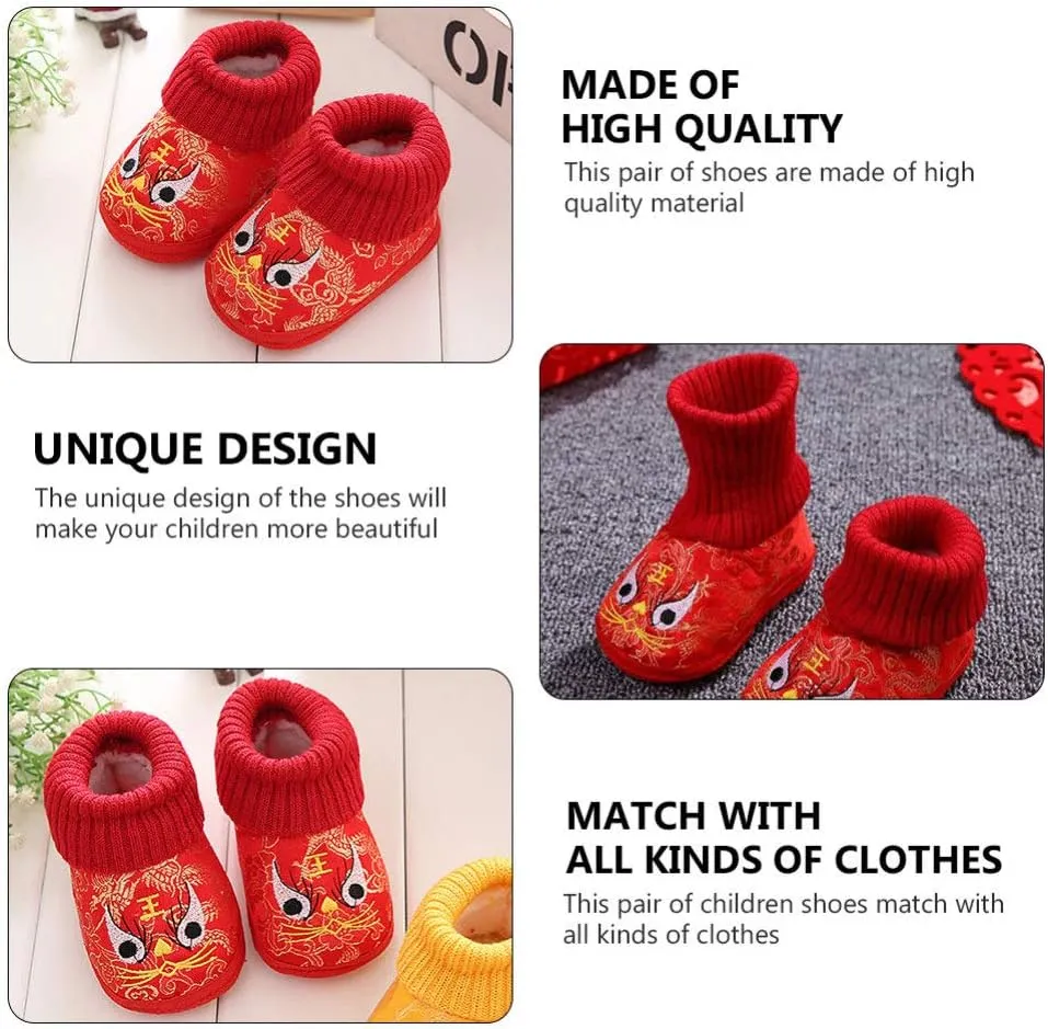 1 Pair Chinese Baby Shoes Plush Soft Sole Shoes Embroidered Tiger Pattern First Walkers Shoes Toddlers Shoes Babys Footwear Baby Toddler