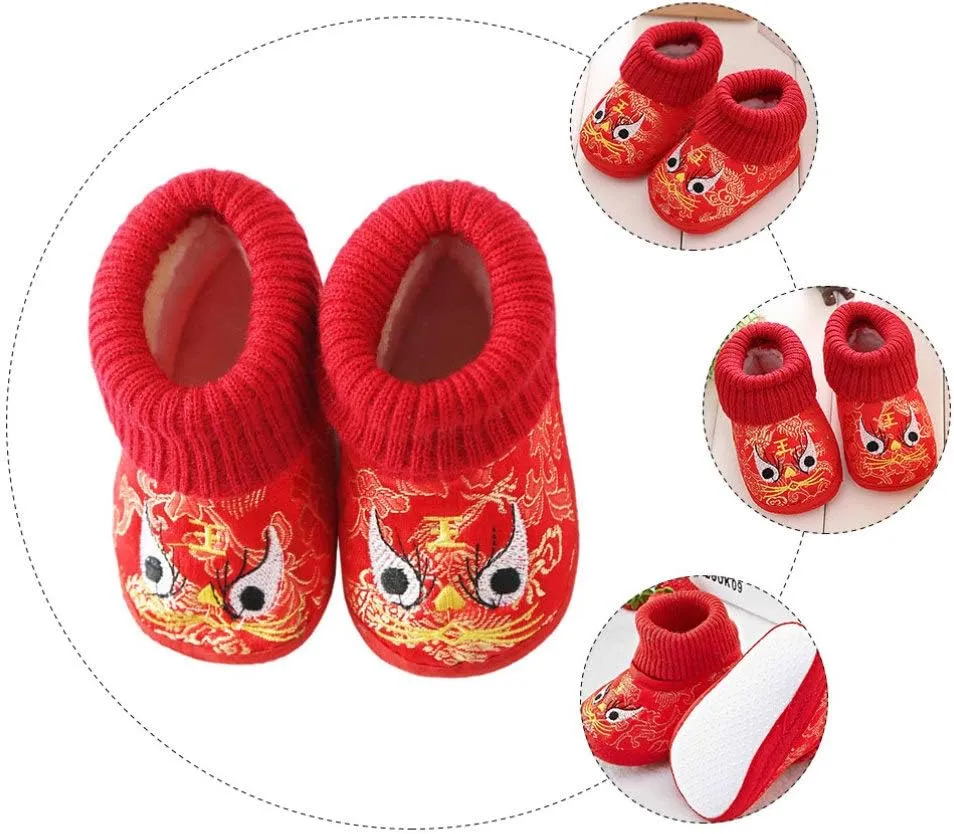 1 Pair Chinese Baby Shoes Plush Soft Sole Shoes Embroidered Tiger Pattern First Walkers Shoes Toddlers Shoes Babys Footwear Baby Toddler