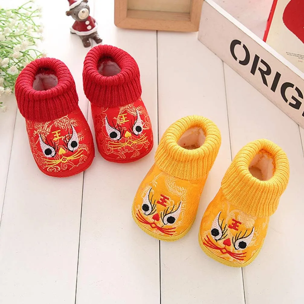 1 Pair Chinese Baby Shoes Plush Soft Sole Shoes Embroidered Tiger Pattern First Walkers Shoes Toddlers Shoes Babys Footwear Baby Toddler