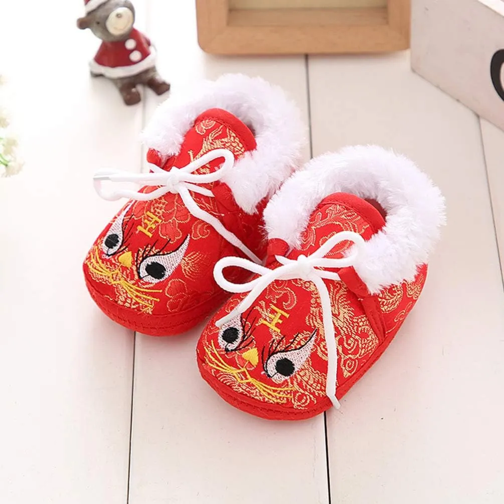1 Pair Chinese Baby Shoes Plush Soft Sole Shoes Embroidered Tiger Pattern First Walkers Shoes Toddlers Shoes Babys Footwear Baby Toddler