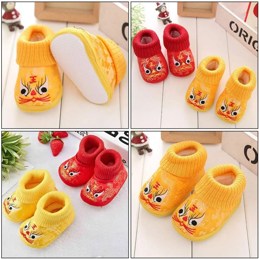 1 Pair Chinese Baby Shoes Plush Soft Sole Shoes Embroidered Tiger Pattern First Walkers Shoes Toddlers Shoes Babys Footwear Baby Toddler