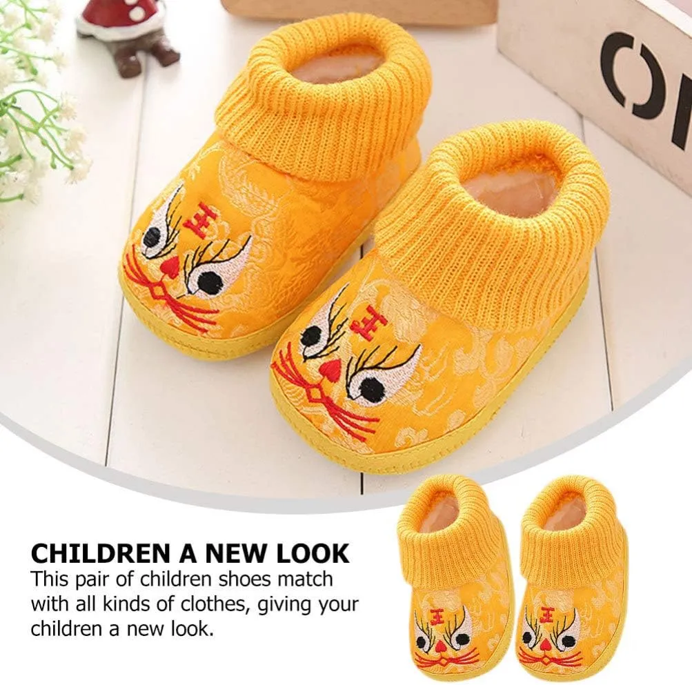 1 Pair Chinese Baby Shoes Plush Soft Sole Shoes Embroidered Tiger Pattern First Walkers Shoes Toddlers Shoes Babys Footwear Baby Toddler