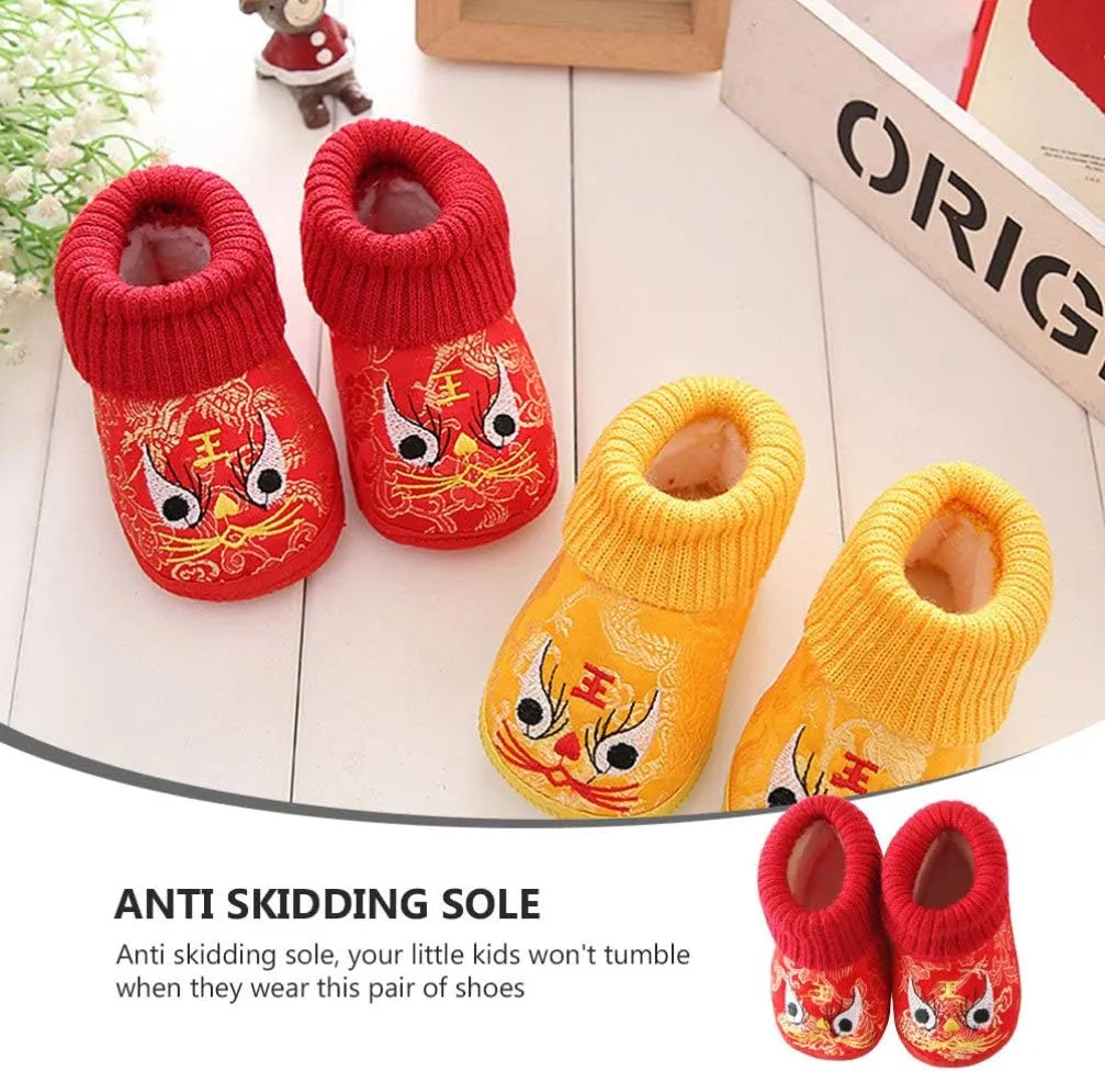 1 Pair Chinese Baby Shoes Plush Soft Sole Shoes Embroidered Tiger Pattern First Walkers Shoes Toddlers Shoes Babys Footwear Baby Toddler