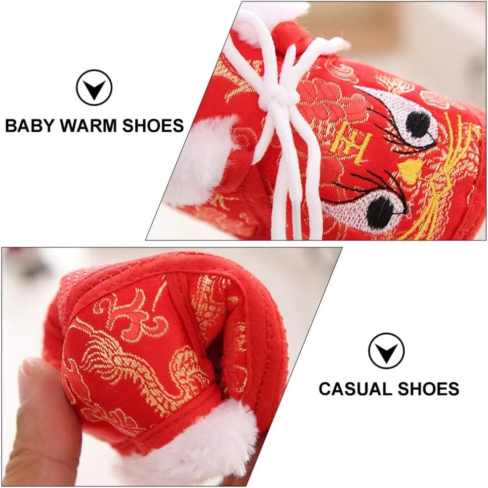 1 Pair Chinese Baby Shoes Plush Soft Sole Shoes Embroidered Tiger Pattern First Walkers Shoes Toddlers Shoes Babys Footwear Baby Toddler