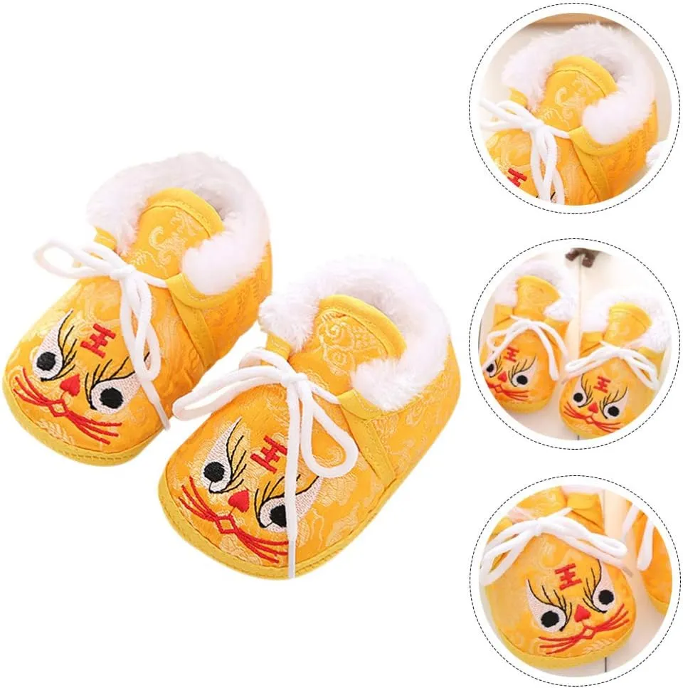 1 Pair Chinese Baby Shoes Plush Soft Sole Shoes Embroidered Tiger Pattern First Walkers Shoes Toddlers Shoes Babys Footwear Baby Toddler