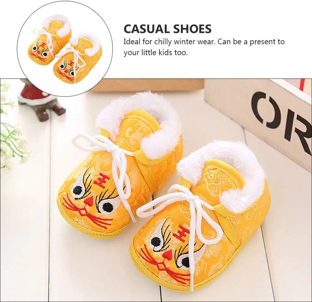 1 Pair Chinese Baby Shoes Plush Soft Sole Shoes Embroidered Tiger Pattern First Walkers Shoes Toddlers Shoes Babys Footwear Baby Toddler