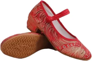 2025 Women's Ethnic Style Embroidered Shoes Casual Ankle Strap Shoes Lightweight Comfort Low Heel Work Walking Shoes Chinese Style Cheongsam Hanfu Shoes(Red,7)