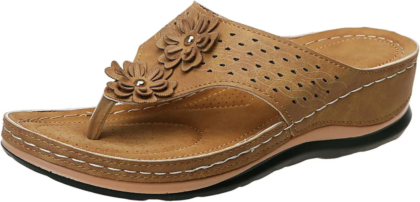 AMDBEL Platform Wedge Sandals Women Comfortable, Orthopedic Sandals for Women 2024, Women's Comfortable Orthopedic Sandals Thong Dressy T-Strap Orthotic Casual Summer Arch Support Sandals