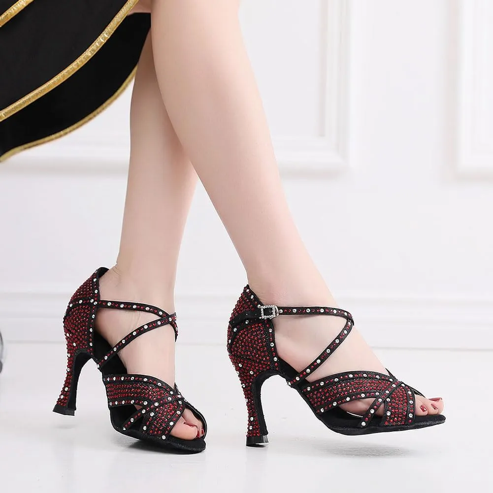 AOQUNFS Latin Dance Shoes Rhinestones Ballroom Salsa Practice Performance Dancing Shoes for Women,Model Z011