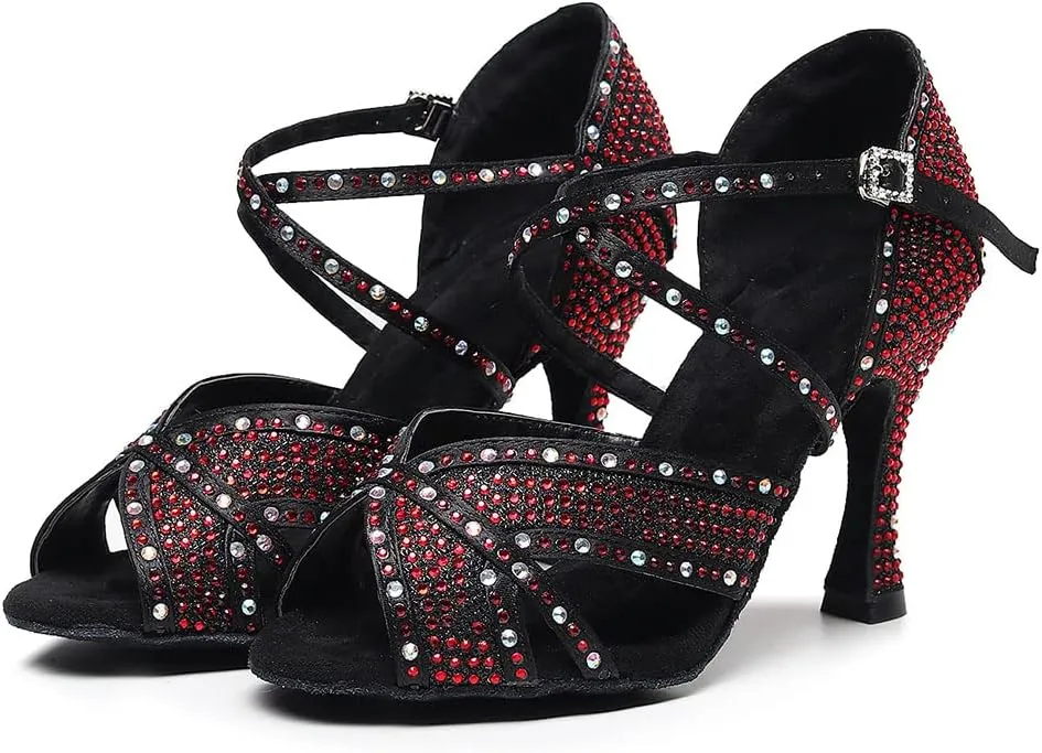 AOQUNFS Latin Dance Shoes Rhinestones Ballroom Salsa Practice Performance Dancing Shoes for Women,Model Z011