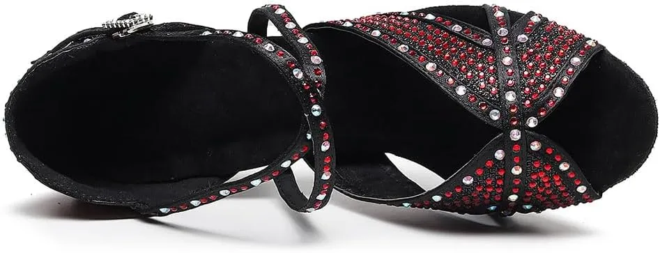 AOQUNFS Latin Dance Shoes Rhinestones Ballroom Salsa Practice Performance Dancing Shoes for Women,Model Z011