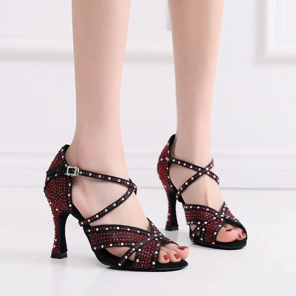 AOQUNFS Latin Dance Shoes Rhinestones Ballroom Salsa Practice Performance Dancing Shoes for Women,Model Z011