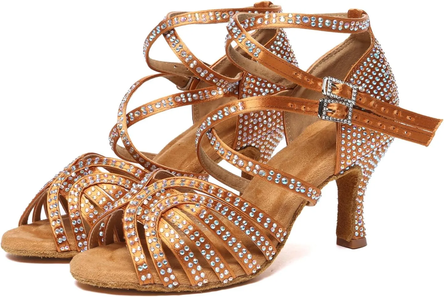 AOQUNFS Latin Dance Shoes Rhinestones Salsa Ballroom Practice Performance Dance Shoes for Women,L604