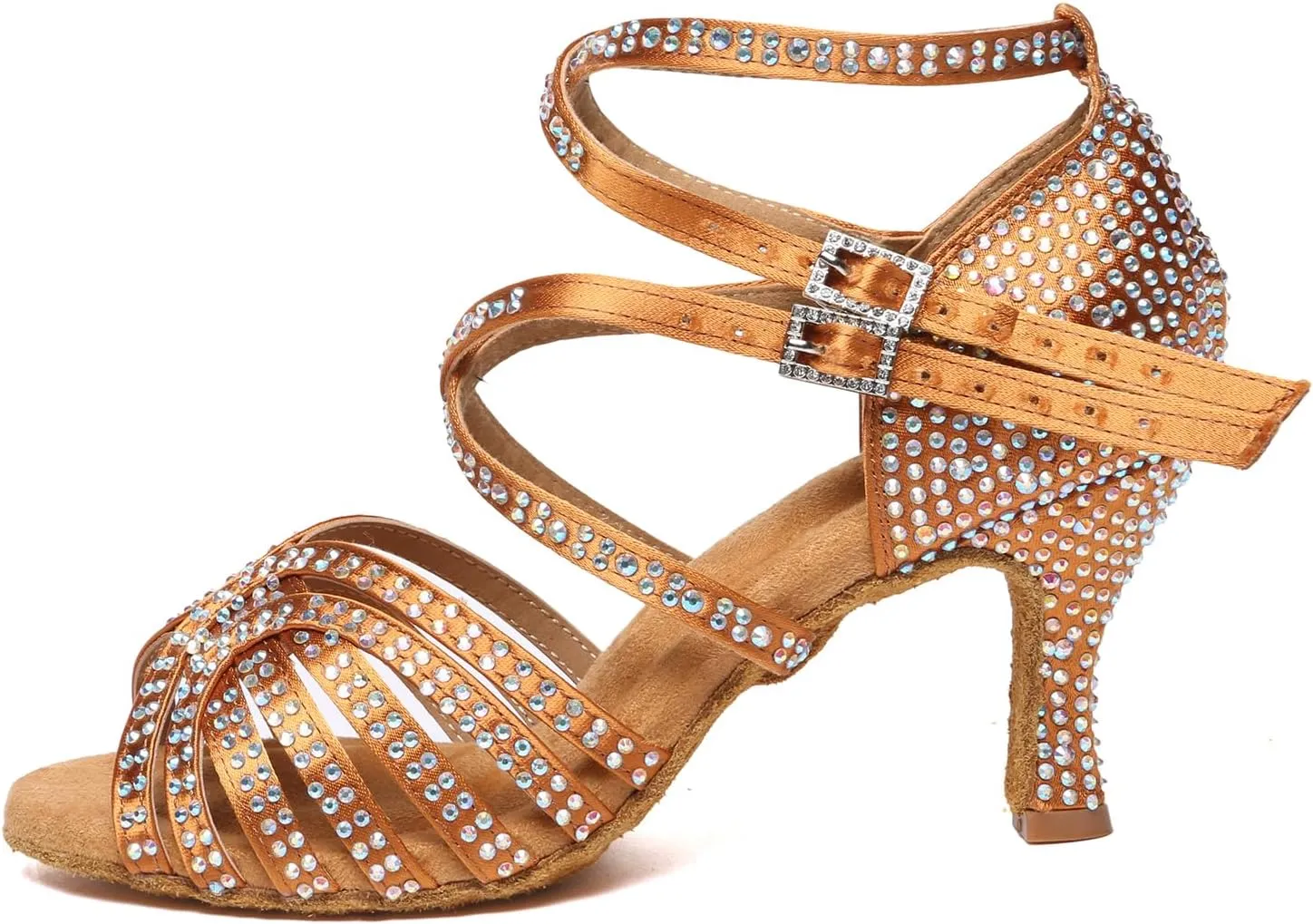 AOQUNFS Latin Dance Shoes Rhinestones Salsa Ballroom Practice Performance Dance Shoes for Women,L604