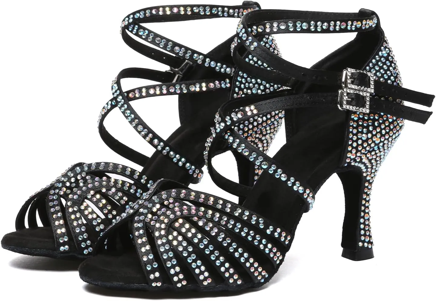 AOQUNFS Latin Dance Shoes Rhinestones Salsa Ballroom Practice Performance Dance Shoes for Women,L604