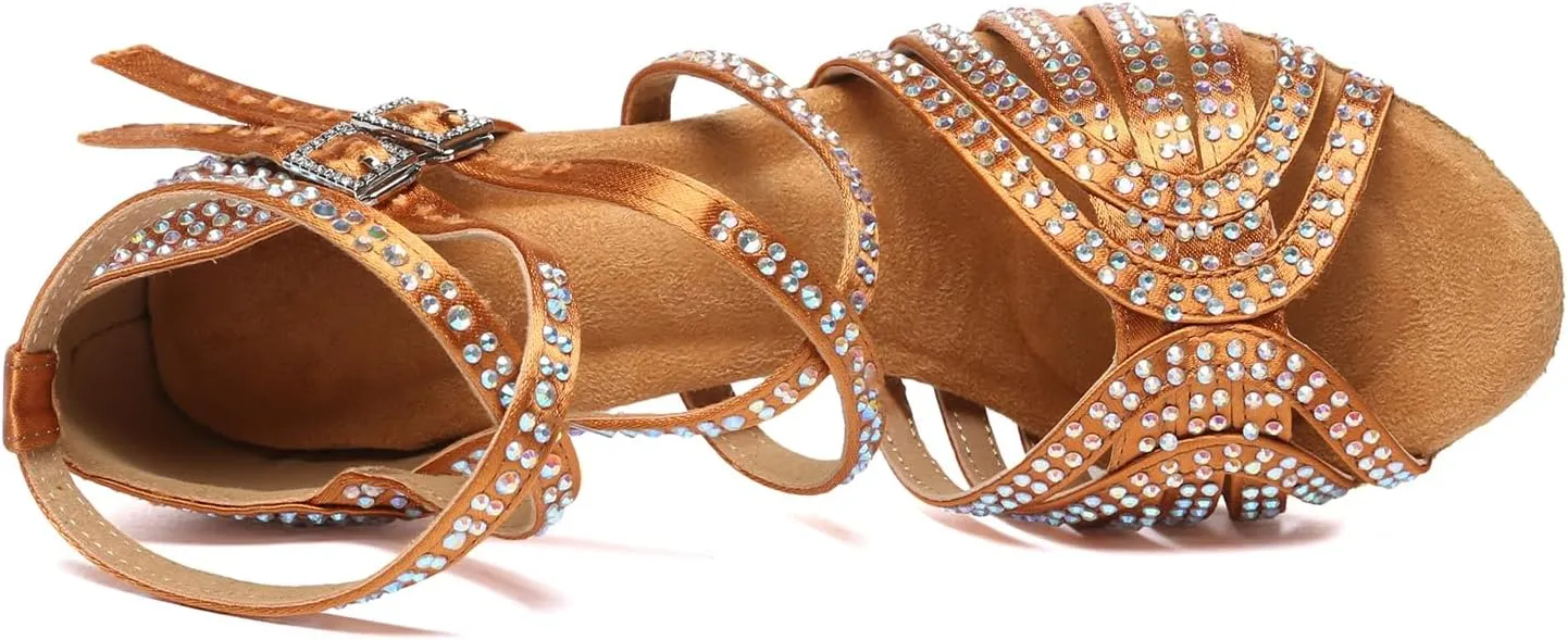 AOQUNFS Latin Dance Shoes Rhinestones Salsa Ballroom Practice Performance Dance Shoes for Women,L604
