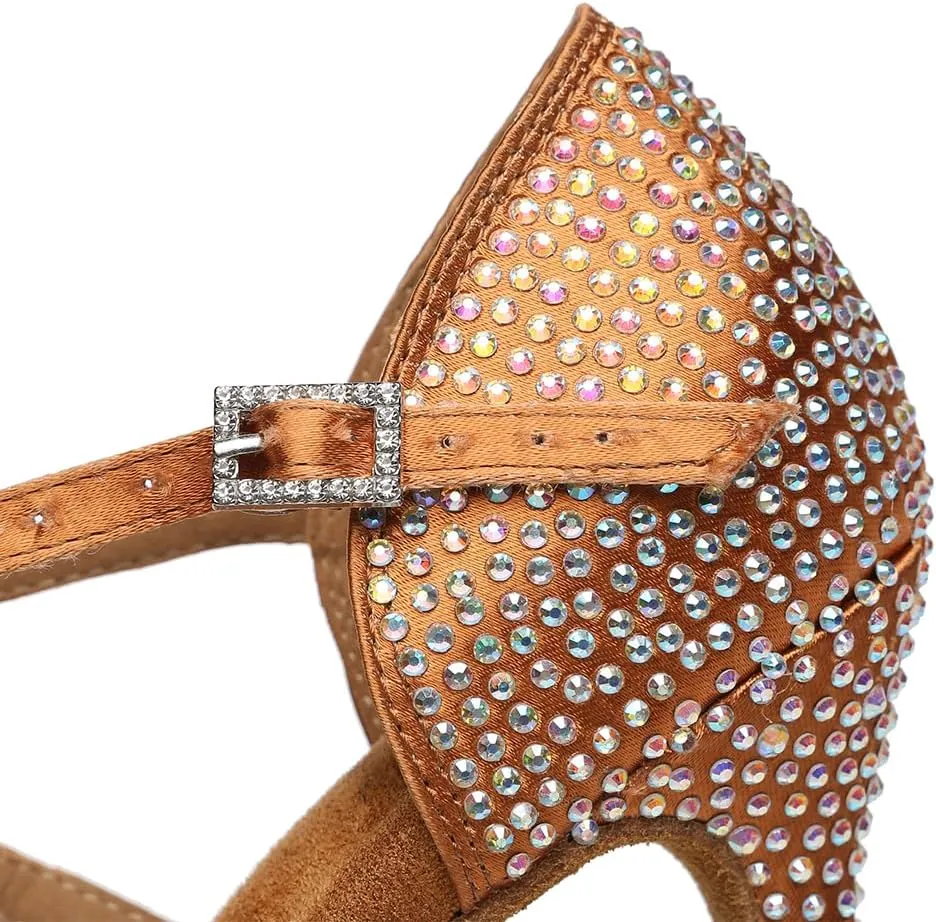 AOQUNFS Rhinestones Ballroom Dance Shoes Women Latin Salsa Practice Performance Dancing Shoes,Model L490