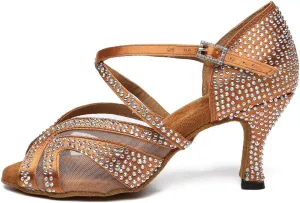 AOQUNFS Rhinestones Ballroom Dance Shoes Women Latin Salsa Practice Performance Dancing Shoes,Model L490
