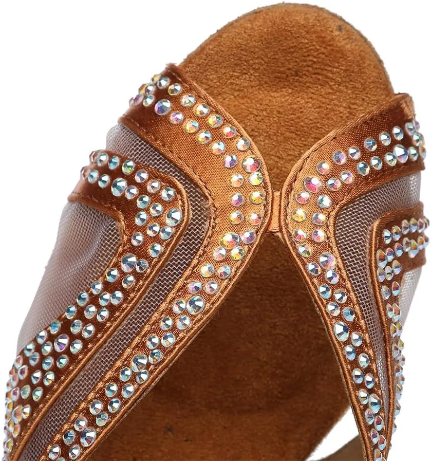 AOQUNFS Rhinestones Ballroom Dance Shoes Women Latin Salsa Practice Performance Dancing Shoes,Model L490