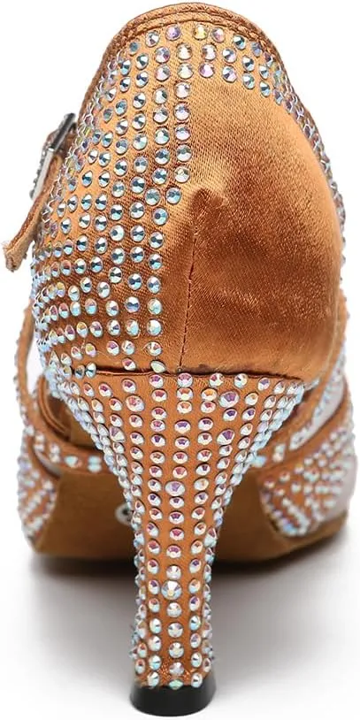 AOQUNFS Rhinestones Ballroom Dance Shoes Women Latin Salsa Practice Performance Dancing Shoes,Model L490