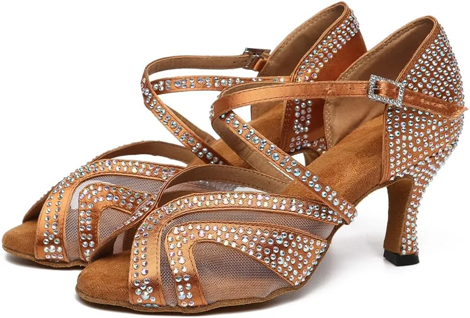 AOQUNFS Rhinestones Ballroom Dance Shoes Women Latin Salsa Practice Performance Dancing Shoes,Model L490
