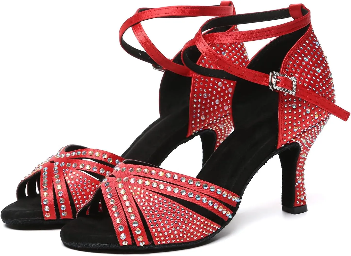 AOQUNFS Rhinestones Latin Dance Shoes Satin Ballroom Salsa Practice Performance Dance Shoes for Women