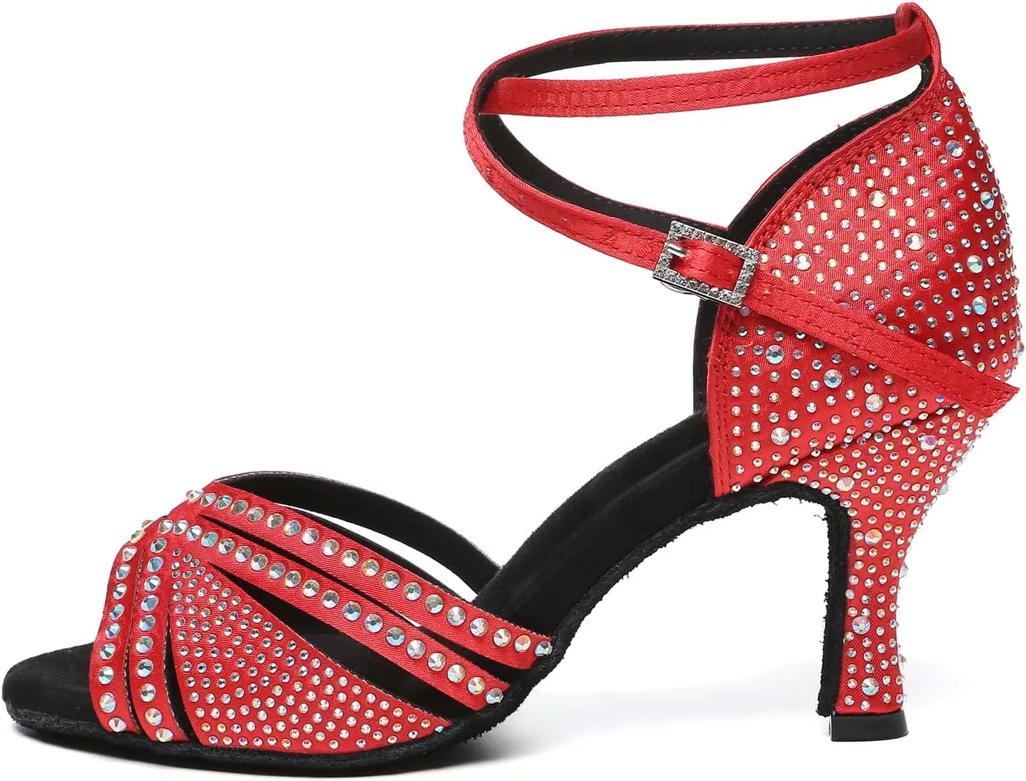 AOQUNFS Rhinestones Latin Dance Shoes Satin Ballroom Salsa Practice Performance Dance Shoes for Women