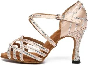AOQUNFS Women Ballroom Dance Shoes Rhinestones Latin Salsa Practice Performance Dance Shoes,Model L483