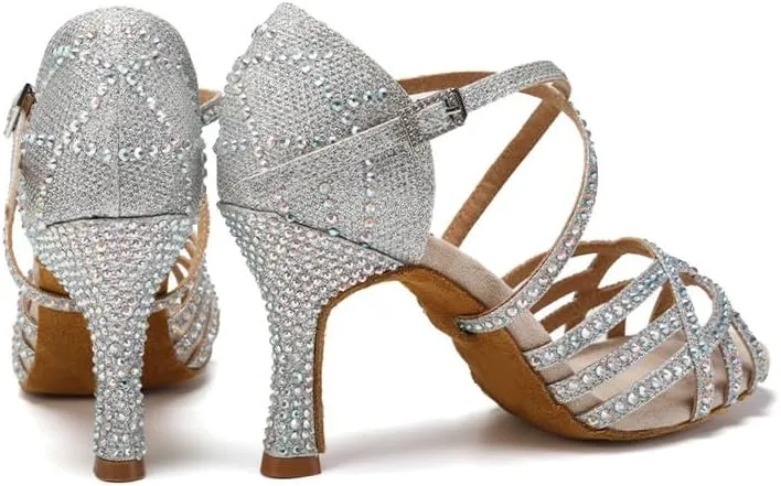 AOQUNFS Women Ballroom Dance Shoes Rhinestones Latin Salsa Practice Performance Dance Shoes,Model L483