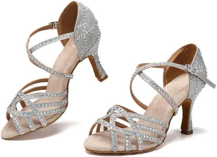 AOQUNFS Women Ballroom Dance Shoes Rhinestones Latin Salsa Practice Performance Dance Shoes,Model L483
