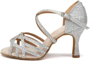 AOQUNFS Women Ballroom Dance Shoes Rhinestones Latin Salsa Practice Performance Dance Shoes,Model L483