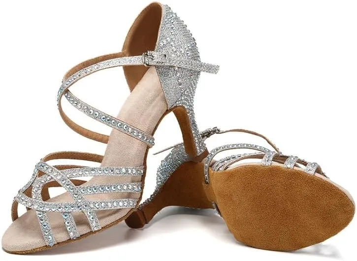 AOQUNFS Women Ballroom Dance Shoes Rhinestones Latin Salsa Practice Performance Dance Shoes,Model L483