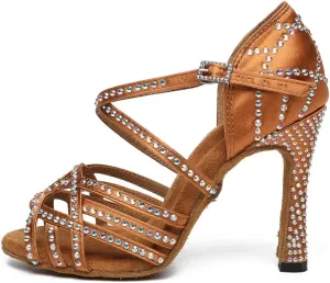 AOQUNFS Women Ballroom Dance Shoes Rhinestones Latin Salsa Practice Performance Dance Shoes,Model L483
