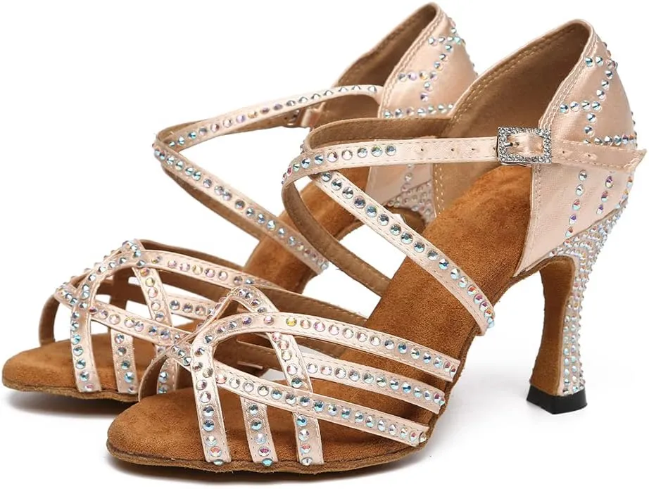 AOQUNFS Women Ballroom Dance Shoes Rhinestones Latin Salsa Practice Performance Dance Shoes,Model L483