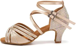 AOQUNFS Women Ballroom Dance Shoes Rhinestones Latin Salsa Practice Performance Dancing Shoes,Model D27-6cm