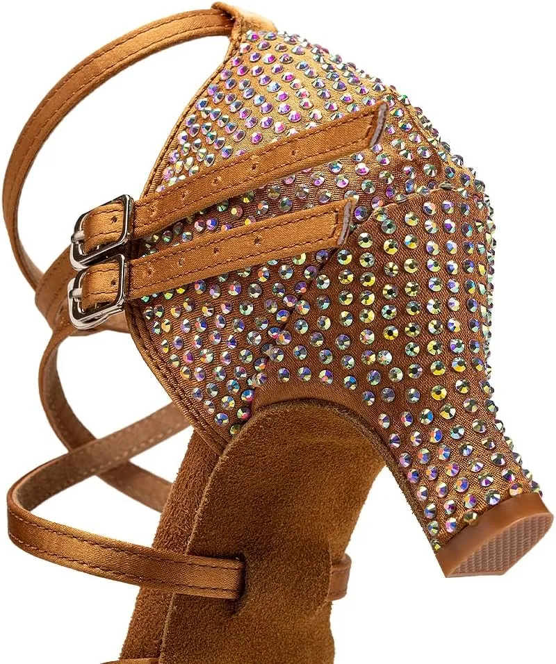 AOQUNFS Women Ballroom Dance Shoes Rhinestones Latin Salsa Practice Performance Dancing Shoes,Model D27-6cm
