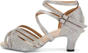 AOQUNFS Women Ballroom Dance Shoes Rhinestones Latin Salsa Practice Performance Dancing Shoes,Model D27-6cm