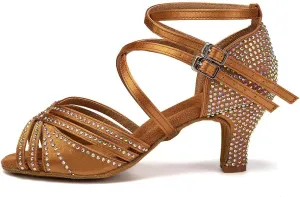 AOQUNFS Women Ballroom Dance Shoes Rhinestones Latin Salsa Practice Performance Dancing Shoes,Model D27-6cm